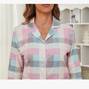 NWT SZ XL Women Flannel Pajamas Top Brushed Cotton Button Tops